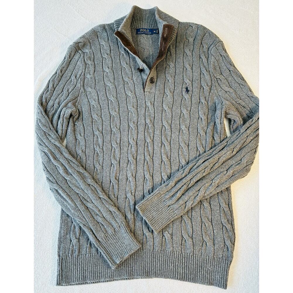 Polo Ralph Lauren Shirt Mens Medium Slim Gray Long Sleeve Crew Cotton Blue Pony